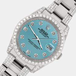 Rolex Custom Turquoise 5.9CT Diamond Stainless Steel Datejust 116200 Automatic Men's Wristwatch 36 mm