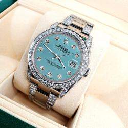 Rolex Custom Turquoise 5.9CT Diamond Stainless Steel Datejust 116200 Automatic Men's Wristwatch 36 mm