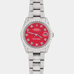 Rolex Custom Scarlet Red 5.9CT Diamond Stainless Steel Datejust 116200 Automatic Men's Wristwatch 36 mm