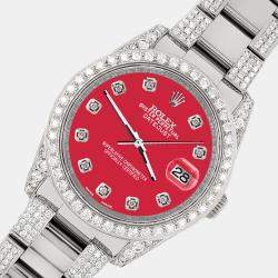 Rolex Custom Scarlet Red 5.9CT Diamond Stainless Steel Datejust 116200 Automatic Men's Wristwatch 36 mm