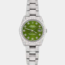 Rolex Custom Royal Green 5.9CT Diamond Stainless Steel Datejust 116200 Automatic Men's Wristwatch 36 mm