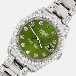 Rolex Custom Royal Green 5.9CT Diamond Stainless Steel Datejust 116200 Automatic Men's Wristwatch 36 mm