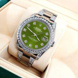 Rolex Custom Royal Green 5.9CT Diamond Stainless Steel Datejust 116200 Automatic Men's Wristwatch 36 mm