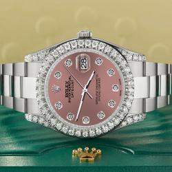 Rolex Custom Salmon 4.5ct Diamond Stainless Steel Datejust II 116300 Automatic Men's Wristwatch 41 mm