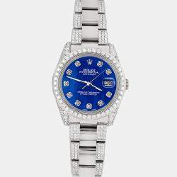 Rolex Custom Royal Blue MOP 5.9CT Diamond Stainless Steel Datejust 116200 Automatic Men's Wristwatch 36 mm