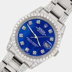 Rolex Custom Royal Blue MOP 5.9CT Diamond Stainless Steel Datejust 116200 Automatic Men's Wristwatch 36 mm