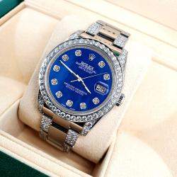 Rolex Custom Royal Blue MOP 5.9CT Diamond Stainless Steel Datejust 116200 Automatic Men's Wristwatch 36 mm