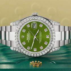 Rolex Custom Royal Green 4.5ct Diamond Stainless Steel Datejust II 116300 Automatic Men's Wristwatch 41 mm