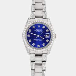 Rolex Custom Navy Blue 5.9CT Diamond Stainless Steel Datejust 116200 Automatic Men's Wristwatch 36 mm