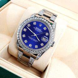 Rolex Custom Navy Blue 5.9CT Diamond Stainless Steel Datejust 116200 Automatic Men's Wristwatch 36 mm