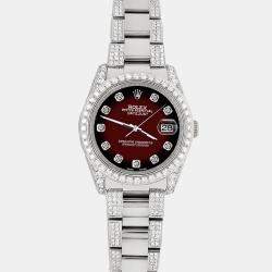 Rolex Custom Maroon Vignette 5.9CT Diamond Stainless Steel Datejust 116200 Automatic Men's Wristwatch 36 mm