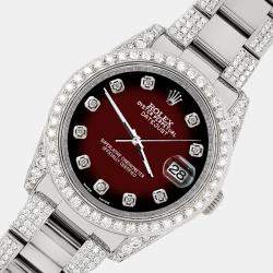 Rolex Custom Maroon Vignette 5.9CT Diamond Stainless Steel Datejust 116200 Automatic Men's Wristwatch 36 mm