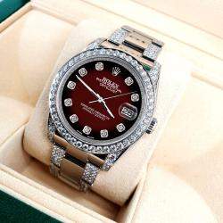 Rolex Custom Maroon Vignette 5.9CT Diamond Stainless Steel Datejust 116200 Automatic Men's Wristwatch 36 mm