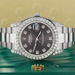Rolex Custom Rhodium Grey 4.5ct Diamond Stainless Steel Datejust II 116300 Automatic Men's Wristwatch 41 mm