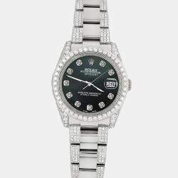 Rolex Custom Black MOP 5.9CT Diamond Stainless Steel Datejust 116200 Automatic Men's Wristwatch 36 mm