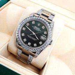 Rolex Custom Black MOP 5.9CT Diamond Stainless Steel Datejust 116200 Automatic Men's Wristwatch 36 mm