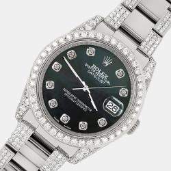 Rolex Custom Black MOP 5.9CT Diamond Stainless Steel Datejust 116200 Automatic Men's Wristwatch 36 mm