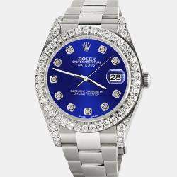 Rolex Custom Navy Blue 4.5ct Diamond Stainless Steel Datejust II 116300 Automatic Men's Wristwatch 41 mm