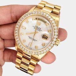 Rolex Custom White MOP 18K Yellow Gold Day Date Automatic Men's Wristwatch 36 mm