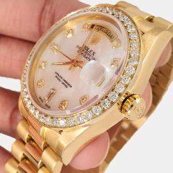 Rolex Custom White MOP 18K Yellow Gold Day Date Automatic Men's Wristwatch 36 mm