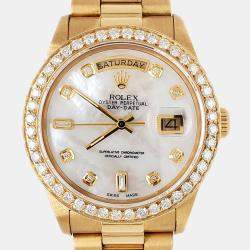 Rolex Custom White MOP 18K Yellow Gold Day Date Automatic Men's Wristwatch 36 mm