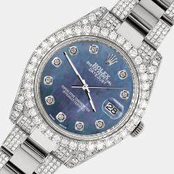 Rolex Custom Black 10.3ct Diamond Stainless Steel Datejust II 116300 Automatic Men's Wristwatch 41 mm