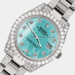 Rolex Custom Aquamarine MOP 10.3ct Diamond Stainless Steel Datejust II 116300 Automatic Men's Wristwatch 41 mm