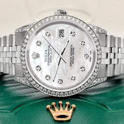 Rolex Custom White MOP 2.85CT Diamond Stainless Steel Datejust  Automatic Men's Wristwatch 36mm