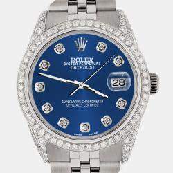 Rolex Custom Cobalt Blue 2.85CT Diamond Stainless Steel Datejust  Automatic Men's Wristwatch 36mm