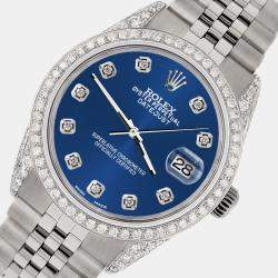 Rolex Custom Cobalt Blue 2.85CT Diamond Stainless Steel Datejust  Automatic Men's Wristwatch 36mm