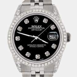 Rolex Custom Black 2.85CT Diamond Stainless Steel Datejust  Automatic Men's Wristwatch 36mm