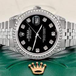 Rolex Custom Black 2.85CT Diamond Stainless Steel Datejust  Automatic Men's Wristwatch 36mm