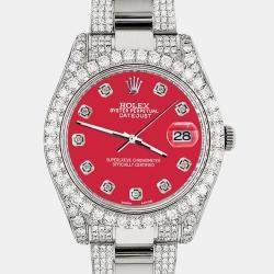 Rolex Custom Scarlet Red 8.3CT Diamond Stainless Steel Datejust II 116300 Automatic Men's Wristwatch 41mm