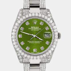 Rolex Custom Royal Green 8.3CT Diamond Stainless Steel Datejust II 116300 Automatic Men's Wristwatch 41mm