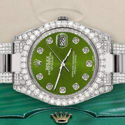 Rolex Custom Royal Green 8.3CT Diamond Stainless Steel Datejust II 116300 Automatic Men's Wristwatch 41mm