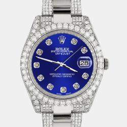 Rolex Custom Navy Blue 8.3CT Diamond Stainless Steel Datejust II 116300 Automatic Men's Wristwatch 41mm