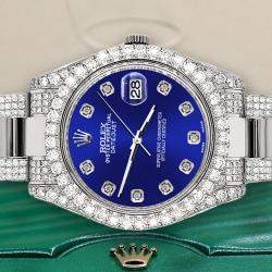 Rolex Custom Navy Blue 8.3CT Diamond Stainless Steel Datejust II 116300 Automatic Men's Wristwatch 41mm