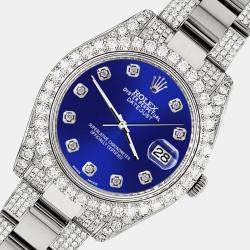 Rolex Custom Navy Blue 8.3CT Diamond Stainless Steel Datejust II 116300 Automatic Men's Wristwatch 41mm