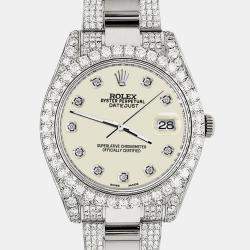 Rolex Custom Satin Linen 8.3CT Diamond Stainless Steel Datejust II 116300 Automatic Men's Wristwatch 41mm