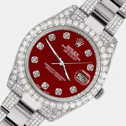 Rolex Custom Imperial Red 8.3CT Diamond Stainless Steel Datejust II 116300 Automatic Men's Wristwatch 41mm