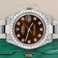 Rolex Custom Chocolate 8.3CT Diamond Stainless Steel Datejust II 116300 Automatic Men's Wristwatch 41mm