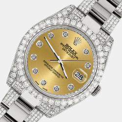 Rolex Custom Champagne 8.3CT Diamond Stainless Steel Datejust II 116300 Automatic Men's Wristwatch 41mm