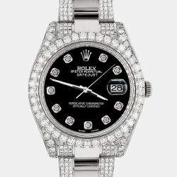 Rolex Custom Black 8.3CT Diamond Stainless Steel Datejust II 116300 Automatic Men's Wristwatch 41mm