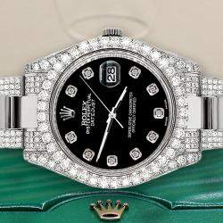 Rolex Custom Black 8.3CT Diamond Stainless Steel Datejust II 116300 Automatic Men's Wristwatch 41mm