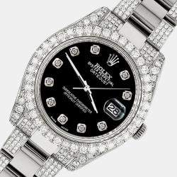 Rolex Custom Black 8.3CT Diamond Stainless Steel Datejust II 116300 Automatic Men's Wristwatch 41mm
