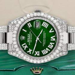 Rolex Custom Green MOP 8.3CT Diamond Stainless Steel Datejust II 116300 Automatic Men's Wristwatch 41mm