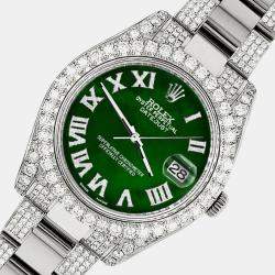 Rolex Custom Green MOP 8.3CT Diamond Stainless Steel Datejust II 116300 Automatic Men's Wristwatch 41mm