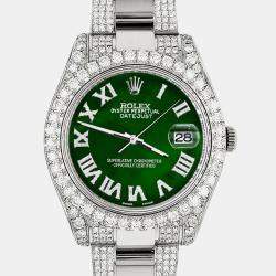 Rolex Custom Green MOP 8.3CT Diamond Stainless Steel Datejust II 116300 Automatic Men's Wristwatch 41mm