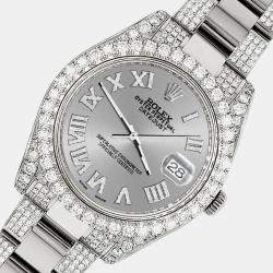 Rolex Custom Silver 8.3CT Diamond Stainless Steel Datejust II 116300 Automatic Men's Wristwatch 41mm
