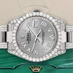 Rolex Custom Silver 8.3CT Diamond Stainless Steel Datejust II 116300 Automatic Men's Wristwatch 41mm